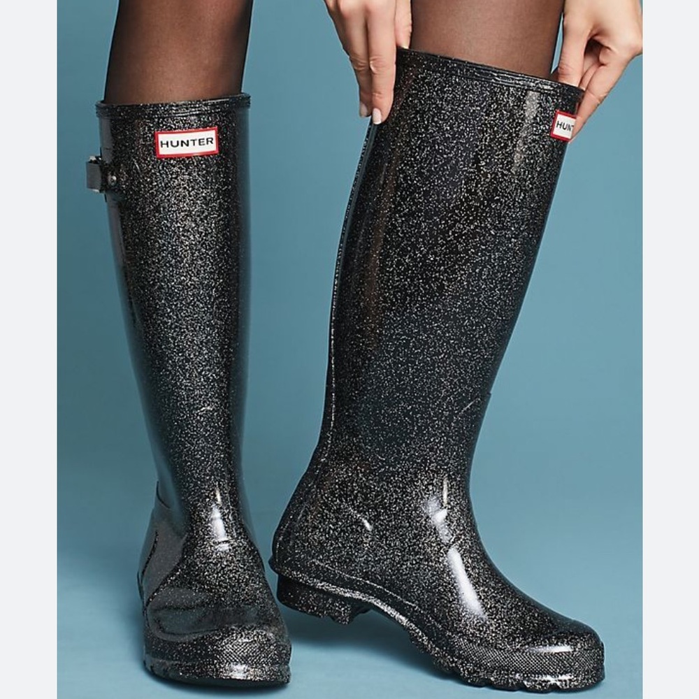 BRAND NEW Never Worn Hunter Starcloud (Black with Glitter) Tall Boots